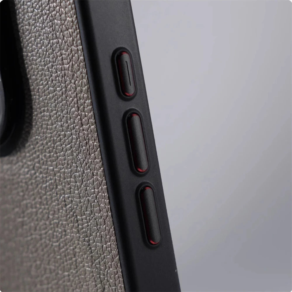 Suporte de lente de metal de couro de negócios caso magnético para iphone 16 pro max 15 14 plus 13 magsafe carregamento sem fio capa à prova de choque