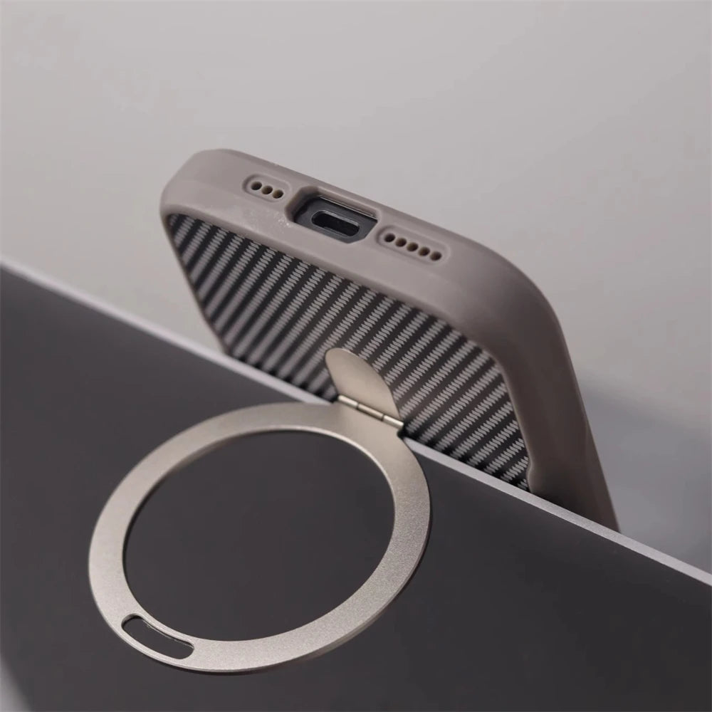 Padrão de fibra de carbono anel magnético titular pára-choques caso para iphone 17 17air 16 pro max 15 14 13 12 magsafe capa de carregamento sem fio