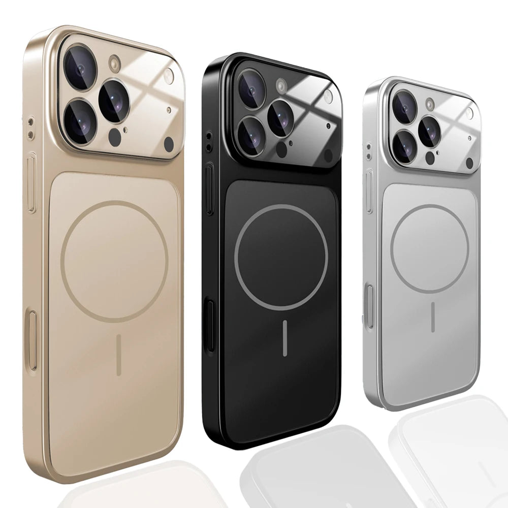 Carga sem fio de vidro fosco original para magsafe caso para iphone 17 pro max 16 15 14 plus 13 17 ar magnético capa à prova de choque