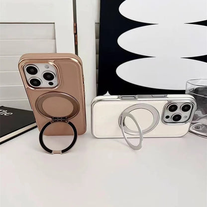 360 °   Suporte de liga rotativa negócios couro do plutônio caso magnético para iphone 17 ar 16 15 14 13 pro max para magsafe capa à prova de choque