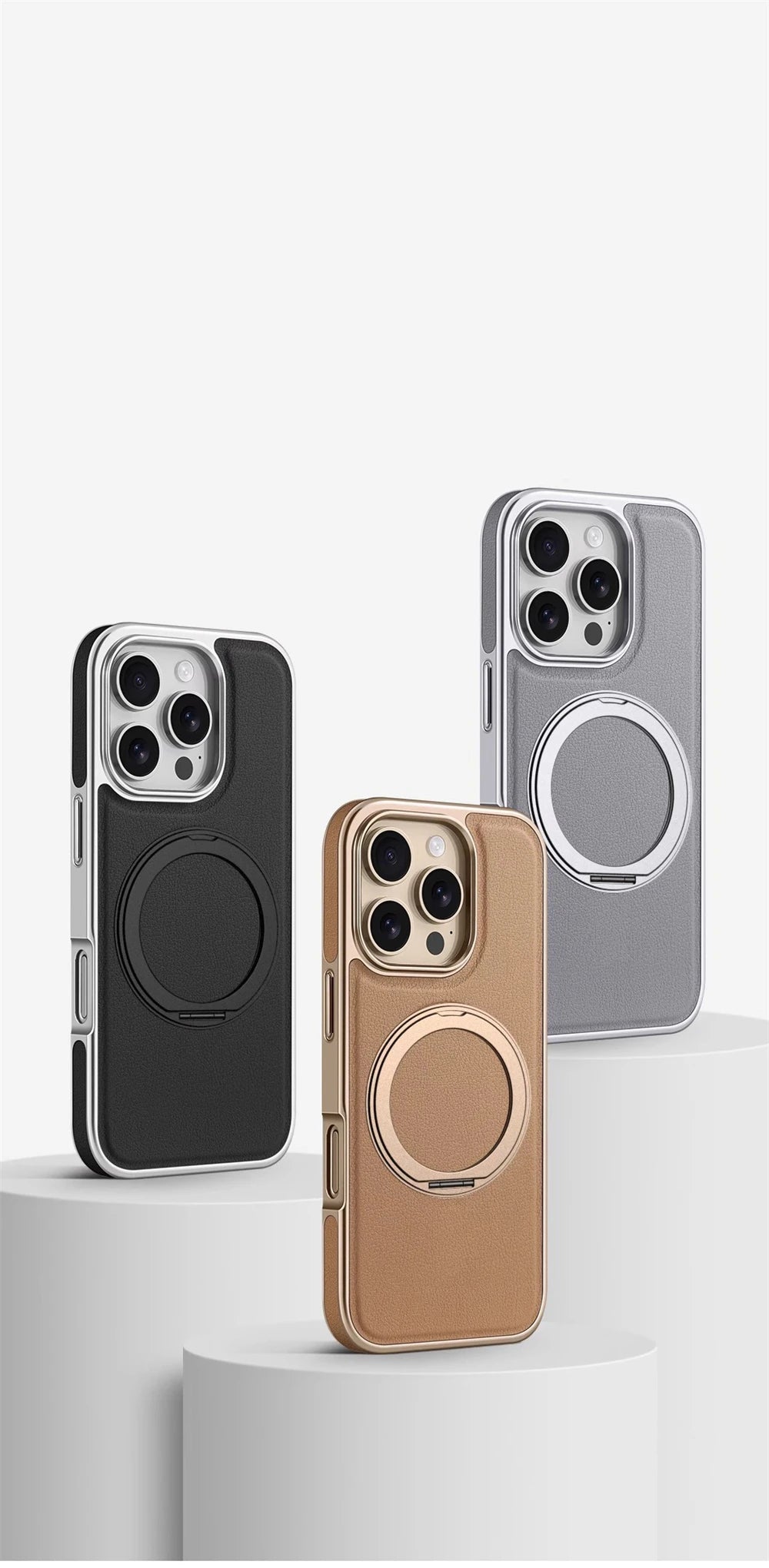 360 °   Suporte de liga rotativa negócios couro do plutônio caso magnético para iphone 17 ar 16 15 14 13 pro max para magsafe capa à prova de choque