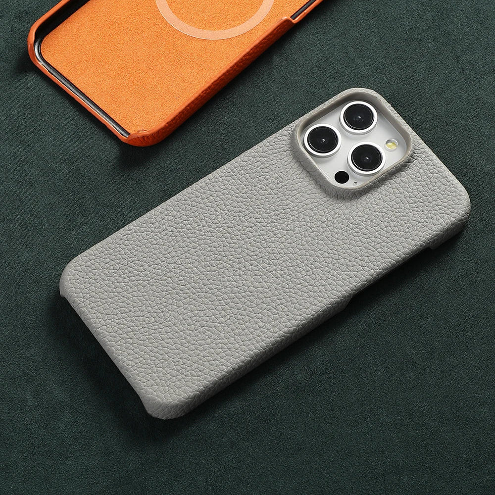Capa de telefone de couro de lichia natural para iphone 16 15 17 pro max air 17pro para magsafe magnético luxo protetor capa traseira