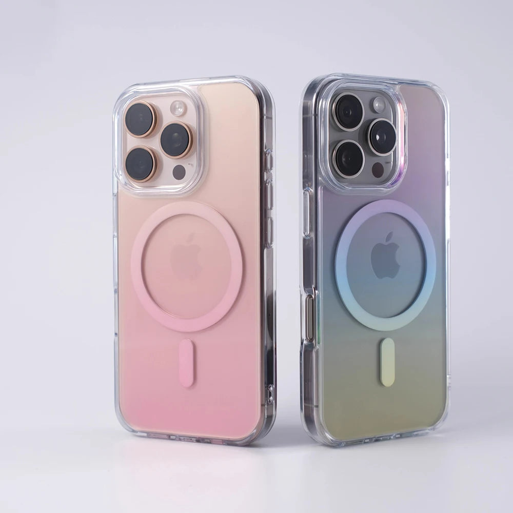 Luxo gradiente cor magnética caso de carga sem fio para iphone 17 pro max 16 15 14 plus 13 12 claro para magsafe capa à prova de choque