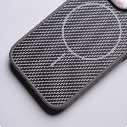 Capa magnética com botão de câmera de toque ativo para iPhone 16 15 Pro Max 14 13 Padrão de fibra de carbono para capa de carregamento sem fio MagSafe