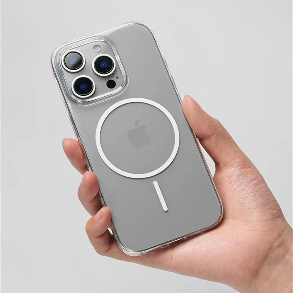 Ultra fino transparente hd simples caso duro para iphone 16 15 pro max 14 13 12 para magsafe magnético carga sem fio capa clara