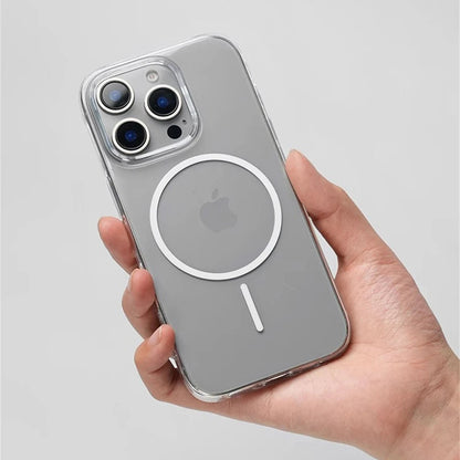 Ultra fino transparente hd simples caso duro para iphone 16 15 pro max 14 13 12 para magsafe magnético carga sem fio capa clara
