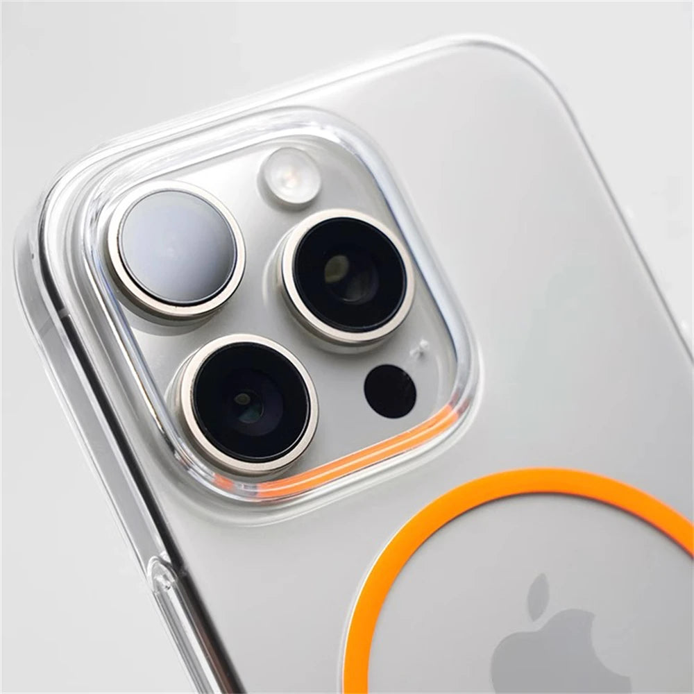 Ultra fino transparente hd simples caso duro para iphone 16 15 pro max 14 13 12 para magsafe magnético carga sem fio capa clara