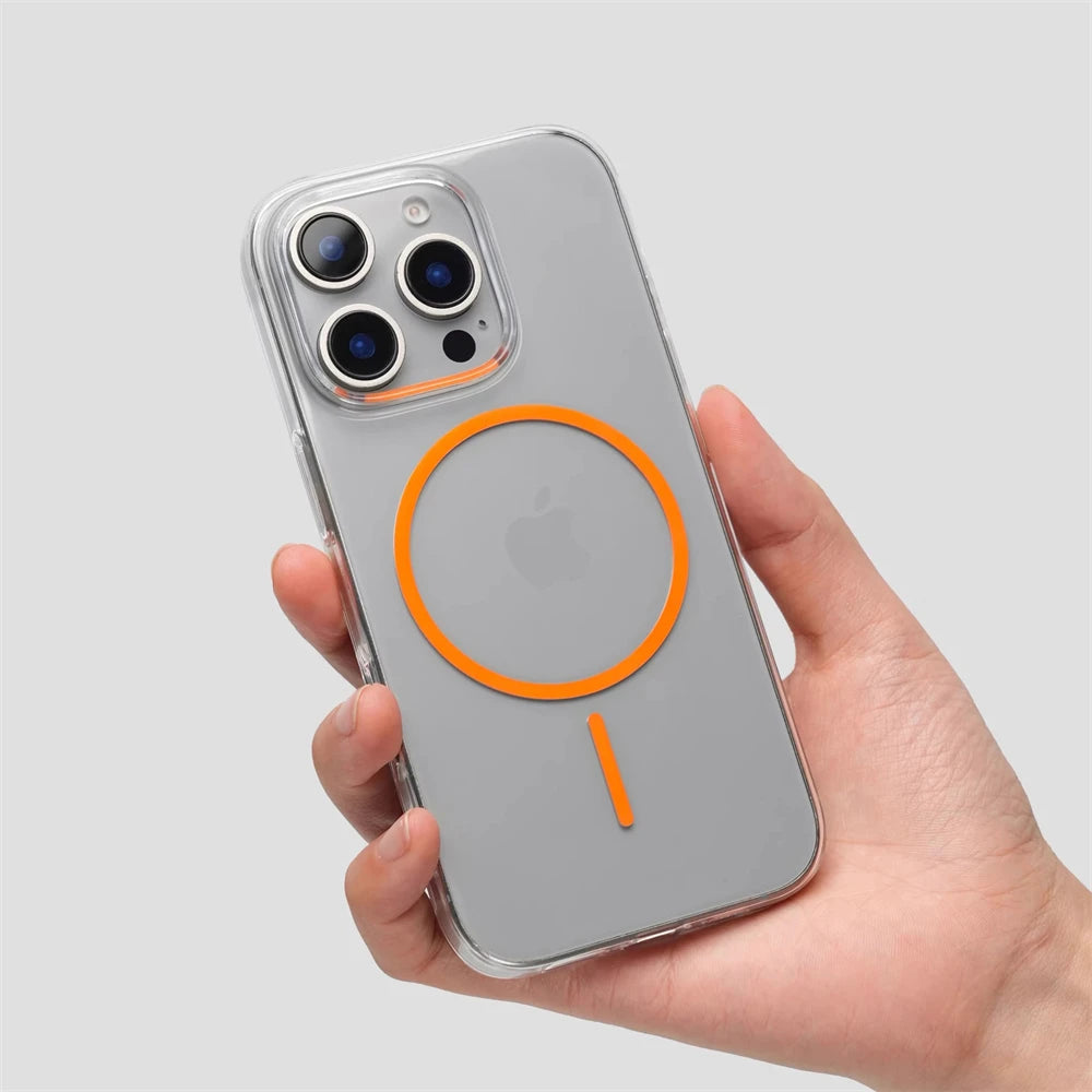 Ultra fino transparente hd simples caso duro para iphone 16 15 pro max 14 13 12 para magsafe magnético carga sem fio capa clara