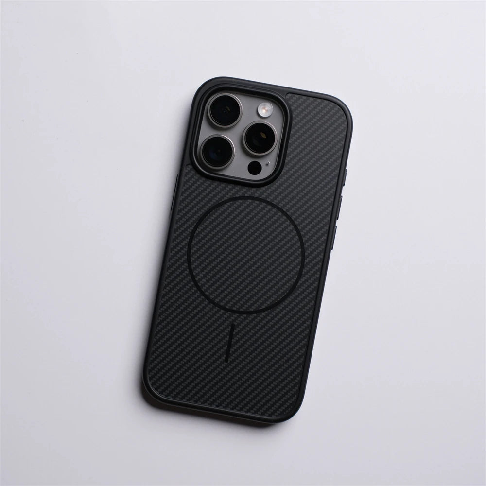 Capa magnética com botão de câmera de toque ativo para iPhone 16 15 Pro Max 14 13 Padrão de fibra de carbono para capa de carregamento sem fio MagSafe