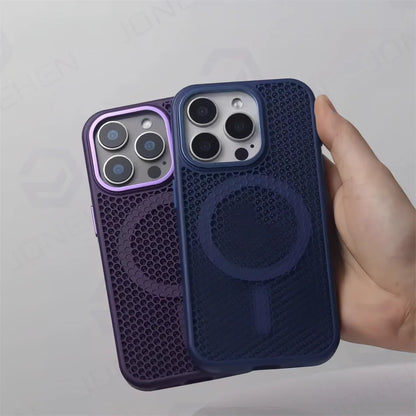 Malha de dissipação de calor para magsafe magnético caso de carga sem fio para iphone 16 15 14 plus 13 12 pro max armadura respirável capa