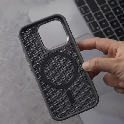 Malha de dissipação de calor para magsafe magnético caso de carga sem fio para iphone 16 15 14 plus 13 12 pro max armadura respirável capa