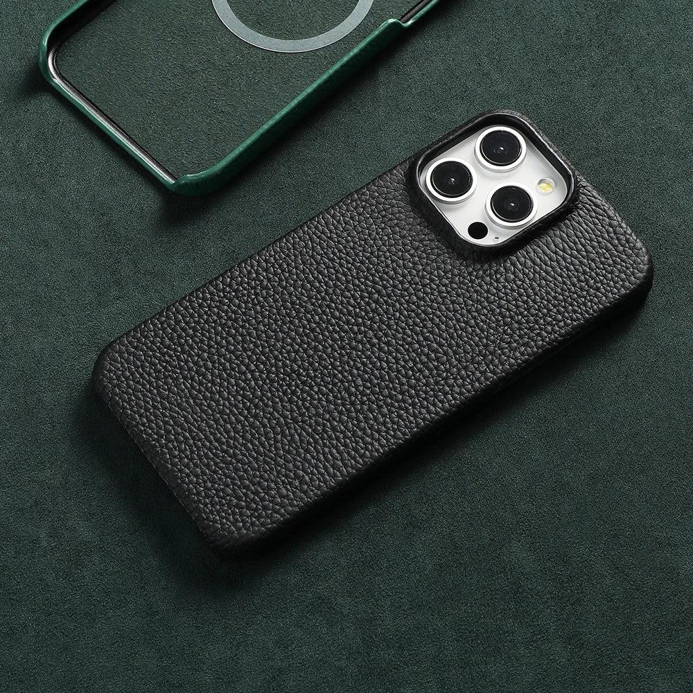 Capa de telefone de couro de lichia natural para iphone 16 15 17 pro max air 17pro para magsafe magnético luxo protetor capa traseira