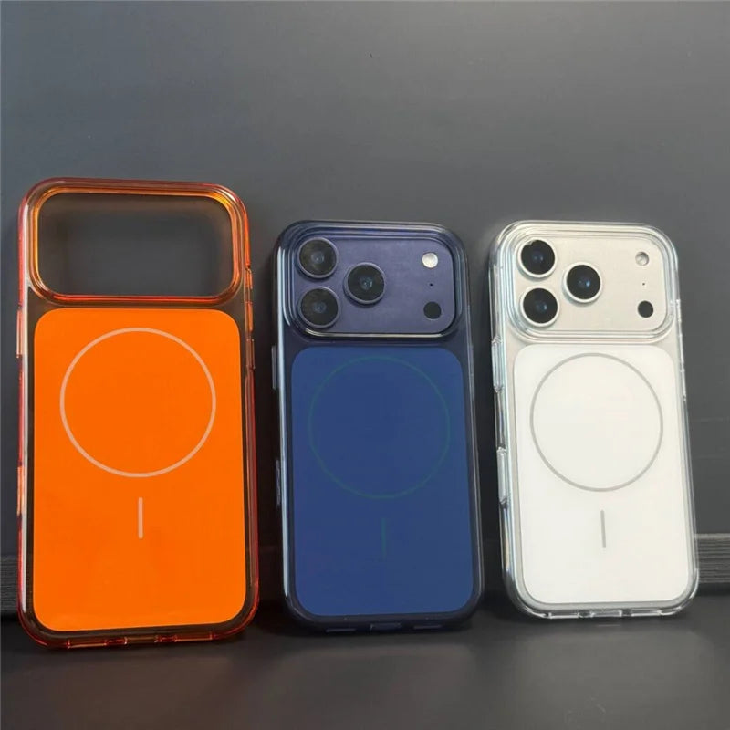 Capa magnética magsafe de cor sólida, não amarelada, para iphone 17 17pro 17pro max, botão de câmera sensível ao toque, à prova de choque, capa dura para pc