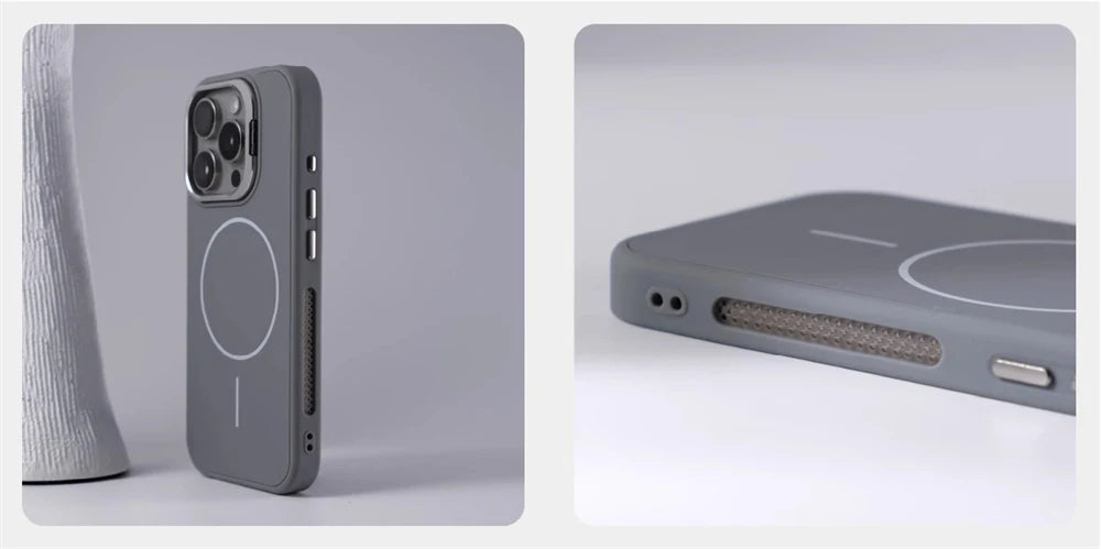 Suporte de lente de liga para magsafe, capa magnética de carregamento sem fio para iphone 16 pro max 15 14 13 12, moldura de silicone, capa respirável