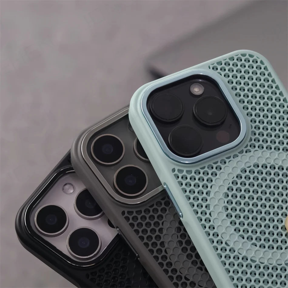 Malha de dissipação de calor para magsafe magnético caso de carga sem fio para iphone 16 15 14 plus 13 12 pro max armadura respirável capa