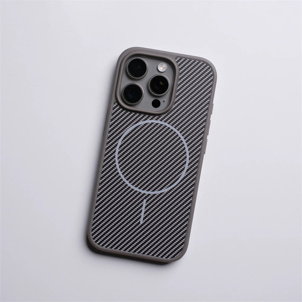 Capa magnética com botão de câmera de toque ativo para iPhone 16 15 Pro Max 14 13 Padrão de fibra de carbono para capa de carregamento sem fio MagSafe