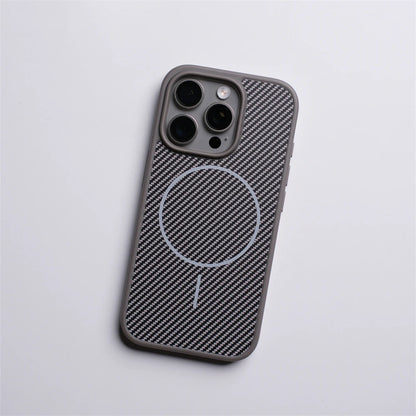 Capa magnética com botão de câmera de toque ativo para iPhone 16 15 Pro Max 14 13 Padrão de fibra de carbono para capa de carregamento sem fio MagSafe