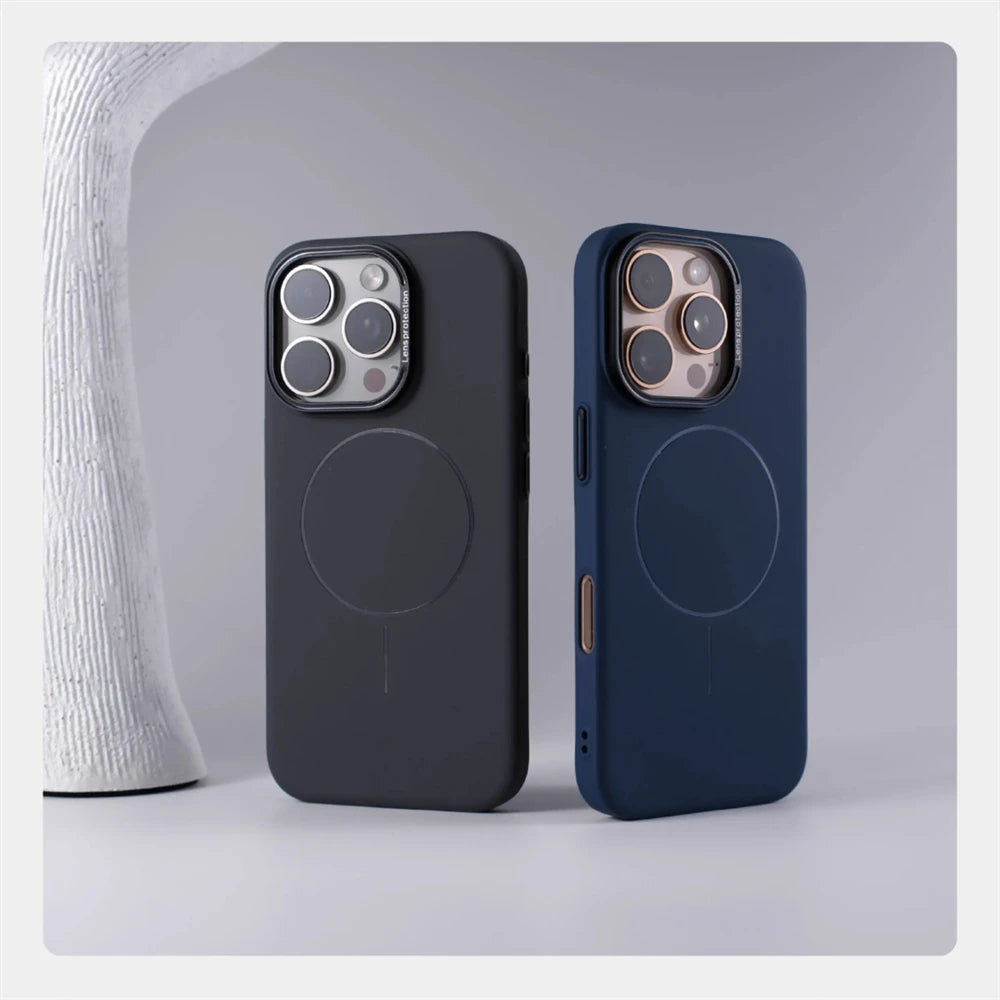 Ultra fino magnético carga sem fio duro caso para iphone 16 15 pro max 14 12 13 para magsafe luxo cor sólida capa escudo