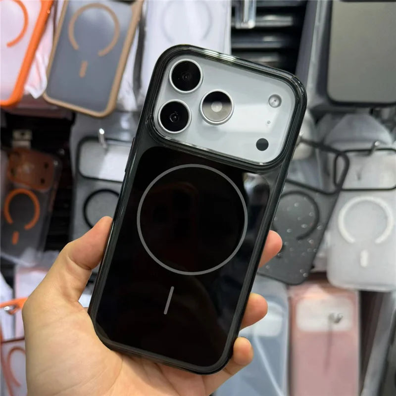 Capa magnética magsafe de cor sólida, não amarelada, para iphone 17 17pro 17pro max, botão de câmera sensível ao toque, à prova de choque, capa dura para pc