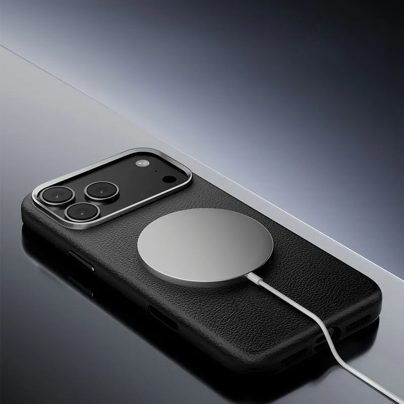 Capa magnética forte de couro laranja para iphone 17 pro max air com botões ai carregamento sem fio capa de proteção de câmera de metal