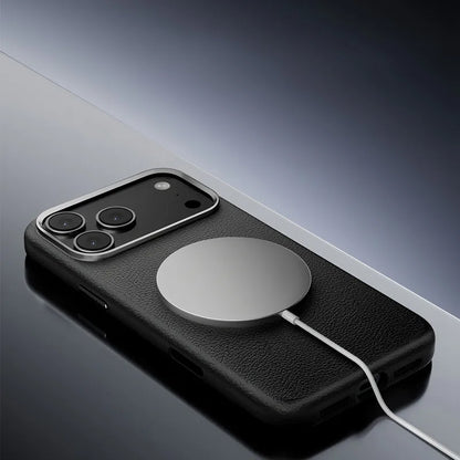 Capa magnética forte de couro laranja para iphone 17 pro max air com botões ai carregamento sem fio capa de proteção de câmera de metal