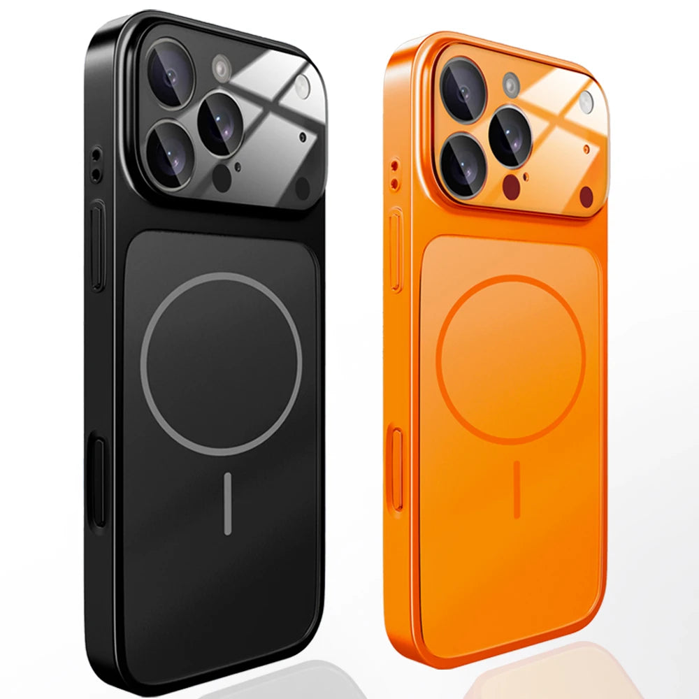 Carga sem fio de vidro fosco original para magsafe caso para iphone 17 pro max 16 15 14 plus 13 17 ar magnético capa à prova de choque