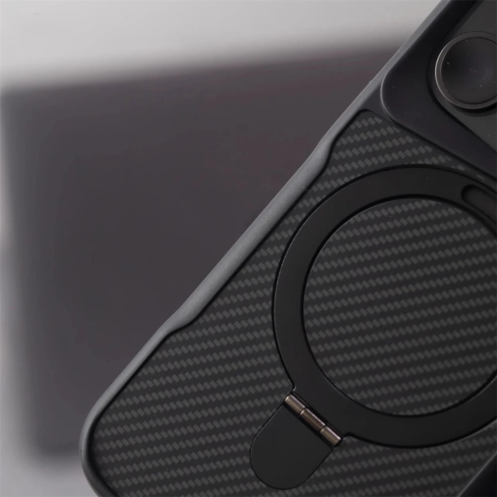 Padrão de fibra de carbono anel magnético titular pára-choques caso para iphone 17 17air 16 pro max 15 14 13 12 magsafe capa de carregamento sem fio
