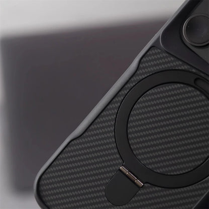 Padrão de fibra de carbono anel magnético titular pára-choques caso para iphone 17 17air 16 pro max 15 14 13 12 magsafe capa de carregamento sem fio