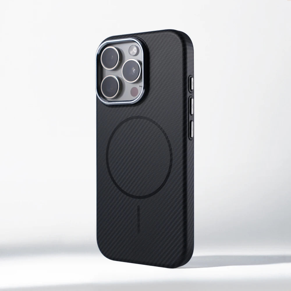 Luxo padrão de fibra carbono magnético fino caso duro para iphone 17 16 pro max 15 14 ar magsafe carga sem fio liga lente capa