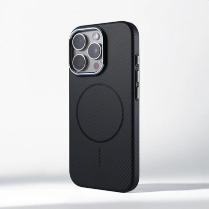 Luxo padrão de fibra carbono magnético fino caso duro para iphone 17 16 pro max 15 14 ar magsafe carga sem fio liga lente capa