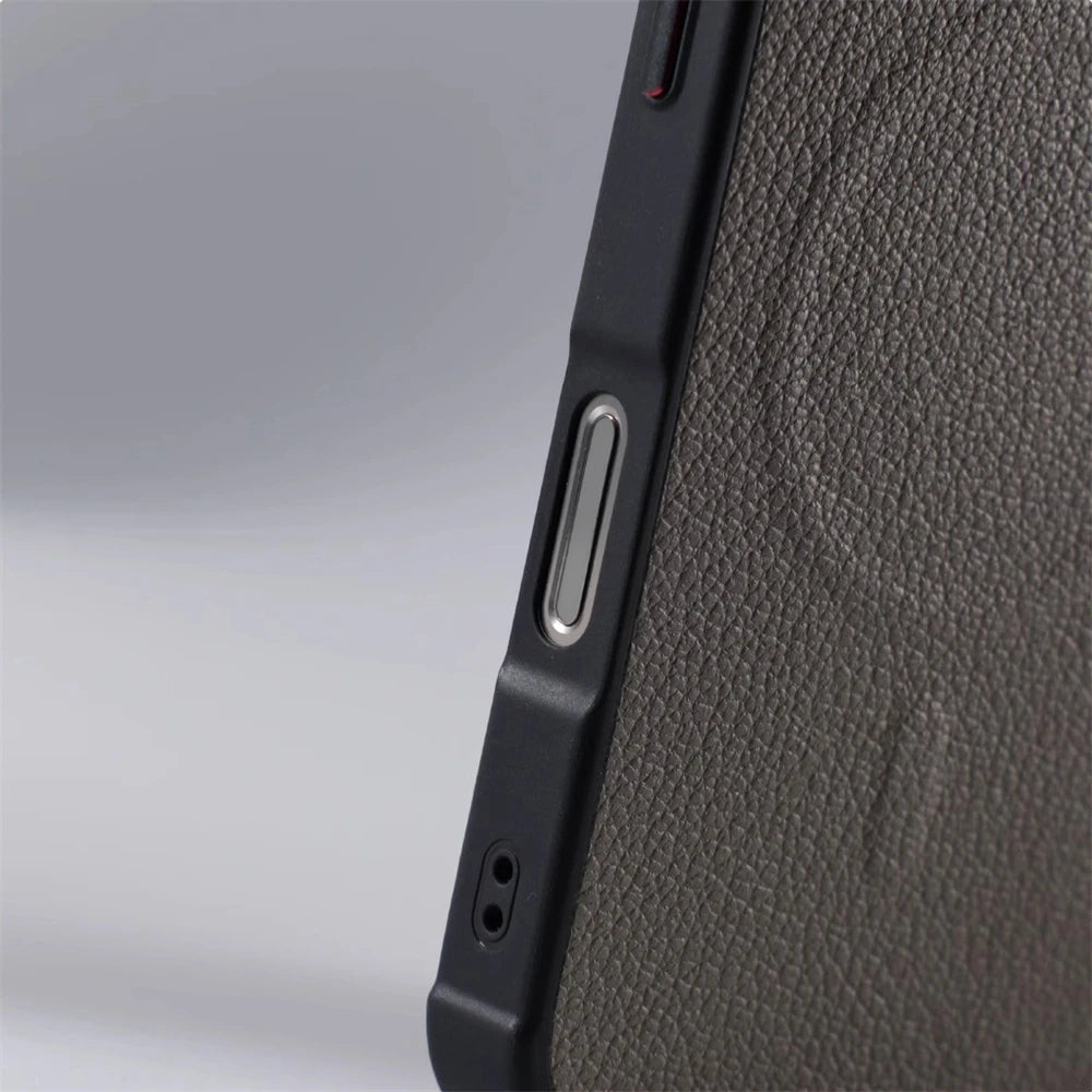 Suporte de lente de metal de couro de negócios caso magnético para iphone 16 pro max 15 14 plus 13 magsafe carregamento sem fio capa à prova de choque