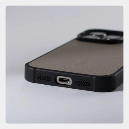 Suporte de lente de metal de couro de negócios caso magnético para iphone 16 pro max 15 14 plus 13 magsafe carregamento sem fio capa à prova de choque