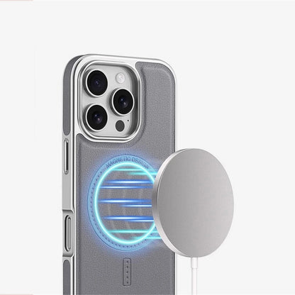 Negócios de luxo chapeamento couro do plutônio magnético pára-choques caso para iphone 17 ar 16 pro max 15 14 13 para magsafe capa à prova choque escudo