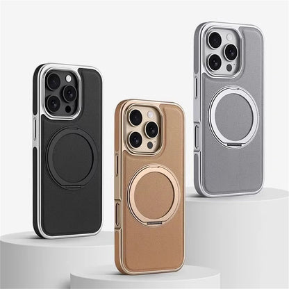 360 °   Suporte de liga rotativa negócios couro do plutônio caso magnético para iphone 17 ar 16 15 14 13 pro max para magsafe capa à prova de choque