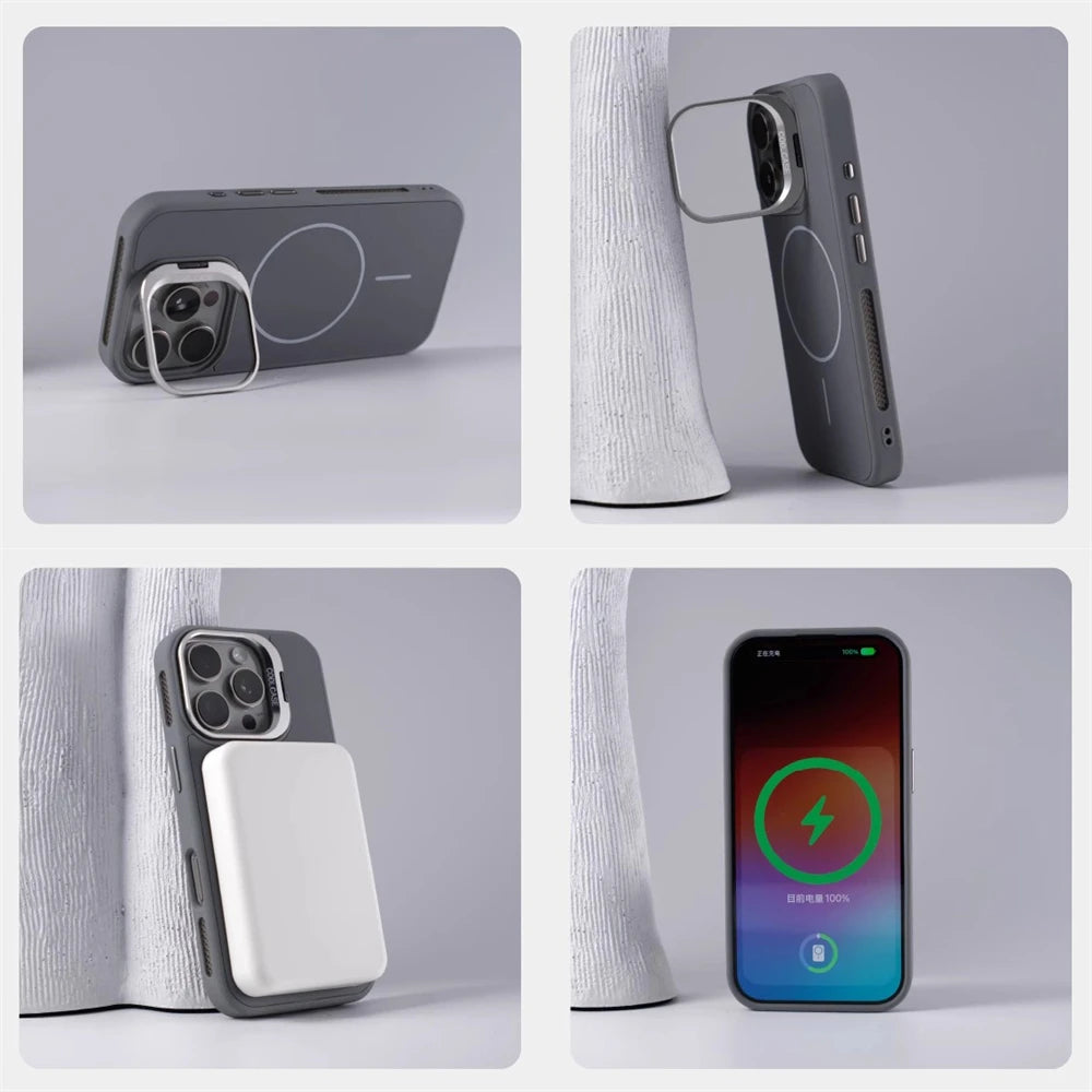 Suporte de lente de liga para magsafe, capa magnética de carregamento sem fio para iphone 16 pro max 15 14 13 12, moldura de silicone, capa respirável