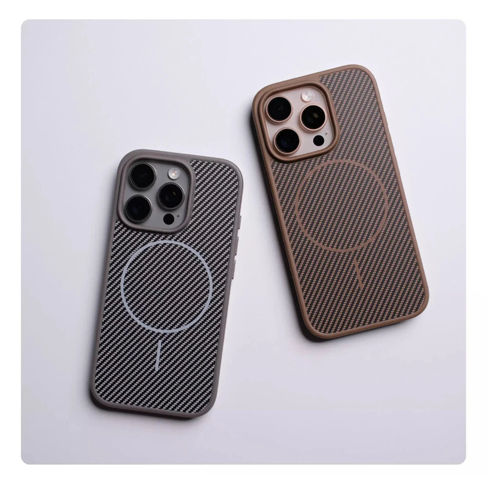 Capa magnética com botão de câmera de toque ativo para iPhone 16 15 Pro Max 14 13 Padrão de fibra de carbono para capa de carregamento sem fio MagSafe