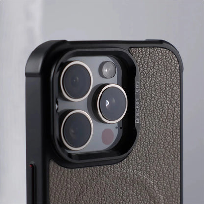 Suporte de lente de metal de couro de negócios caso magnético para iphone 16 pro max 15 14 plus 13 magsafe carregamento sem fio capa à prova de choque