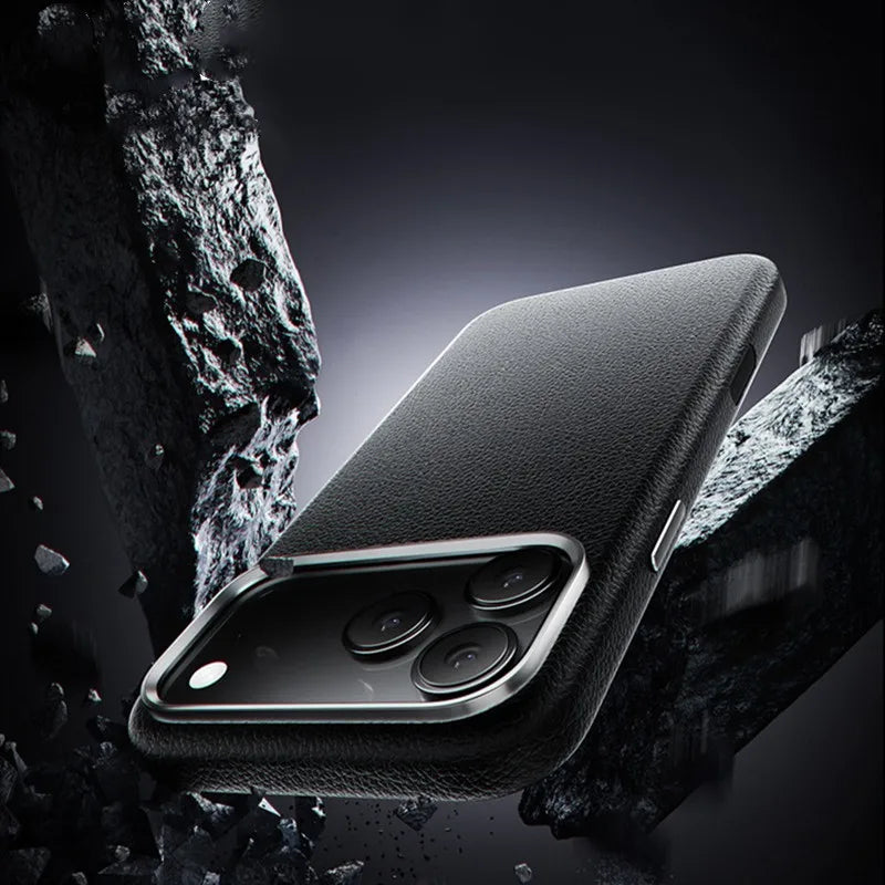 Capa magnética forte de couro laranja para iphone 17 pro max air com botões ai carregamento sem fio capa de proteção de câmera de metal