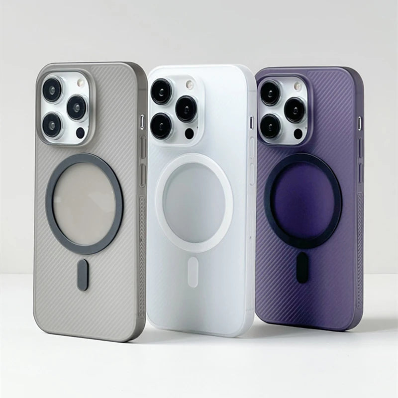 Sarja ultrafina de carregamento sem fio magsafe caso telefone para iphone 17 15 16pro max 16 14 pro 13 translúcido fosco duro pc capa