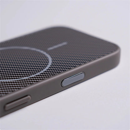 Capa magnética com botão de câmera de toque ativo para iPhone 16 15 Pro Max 14 13 Padrão de fibra de carbono para capa de carregamento sem fio MagSafe