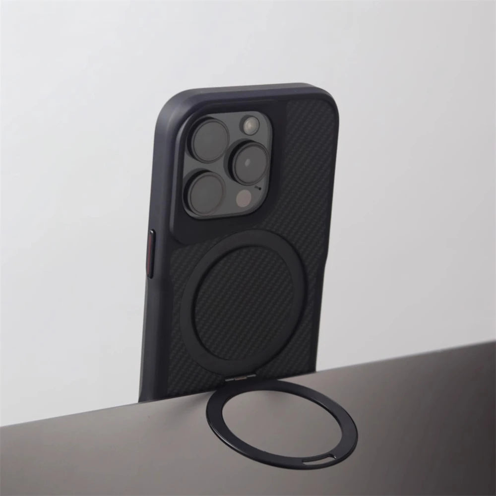 Padrão de fibra de carbono anel magnético titular pára-choques caso para iphone 17 17air 16 pro max 15 14 13 12 magsafe capa de carregamento sem fio