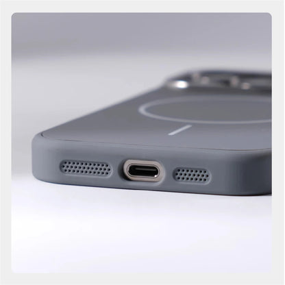 Suporte de lente de liga para magsafe, capa magnética de carregamento sem fio para iphone 16 pro max 15 14 13 12, moldura de silicone, capa respirável