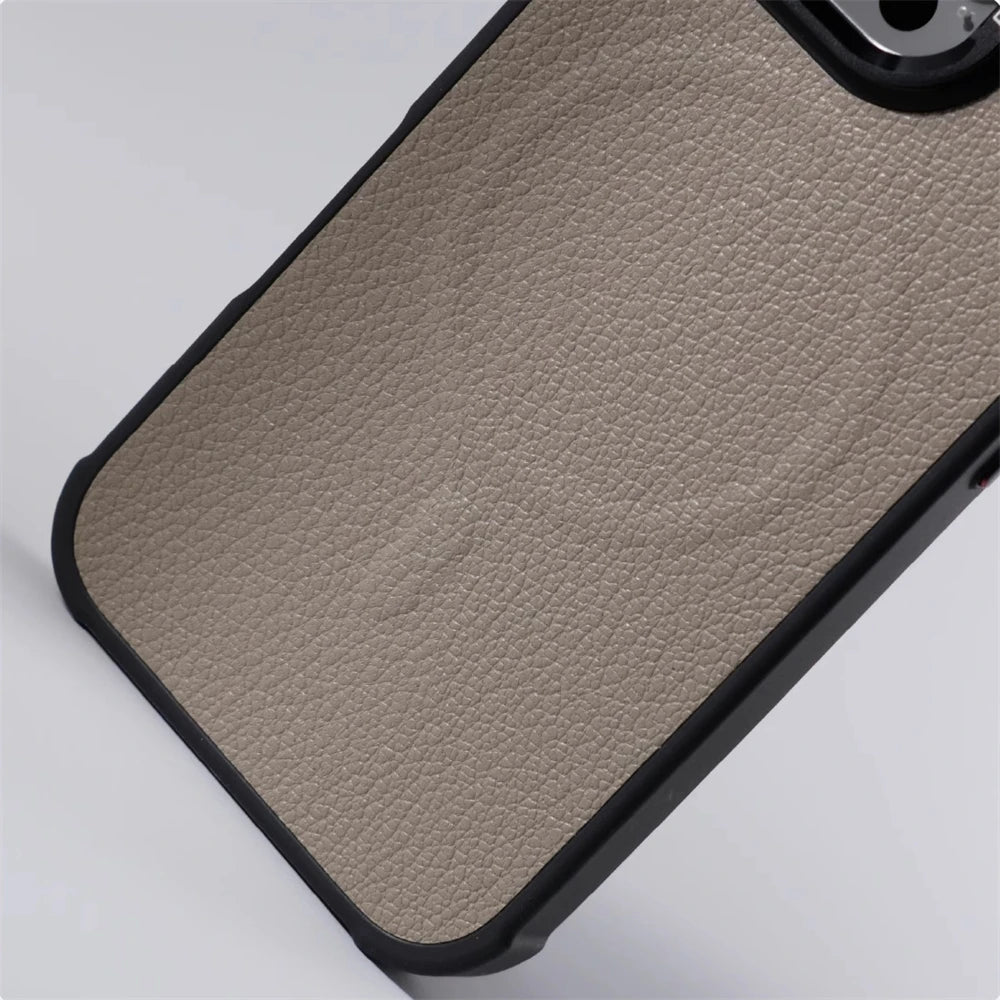 Suporte de lente de metal de couro de negócios caso magnético para iphone 16 pro max 15 14 plus 13 magsafe carregamento sem fio capa à prova de choque