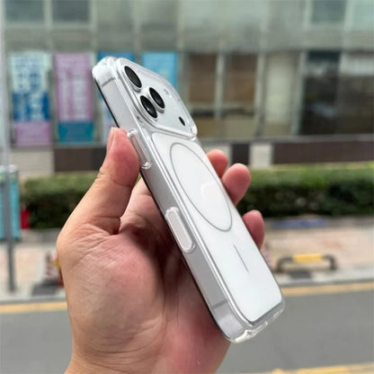 Capa magnética magsafe de cor sólida, não amarelada, para iphone 17 17pro 17pro max, botão de câmera sensível ao toque, à prova de choque, capa dura para pc