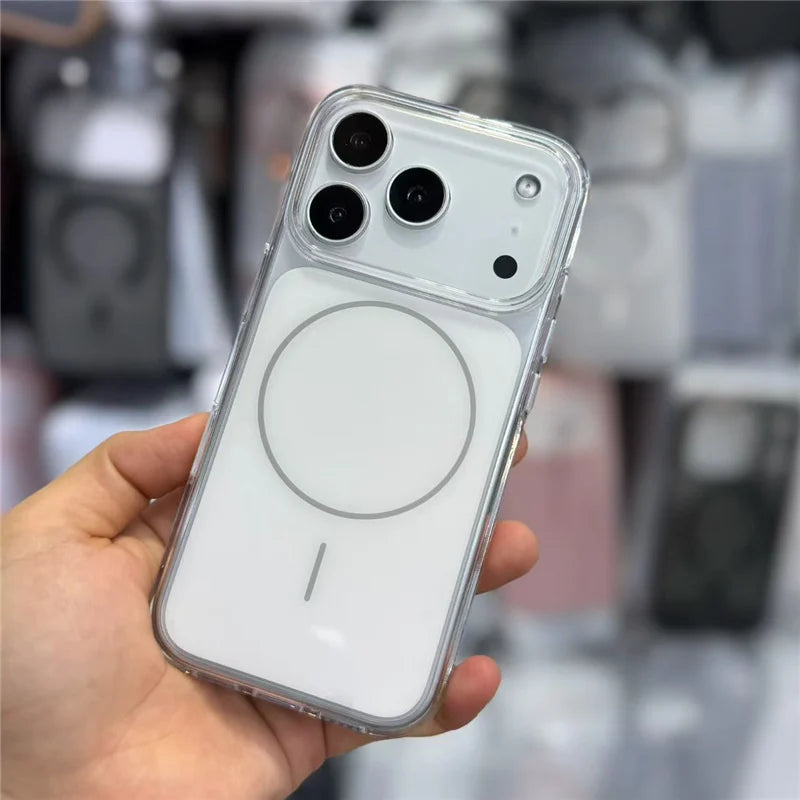 Capa magnética magsafe de cor sólida, não amarelada, para iphone 17 17pro 17pro max, botão de câmera sensível ao toque, à prova de choque, capa dura para pc